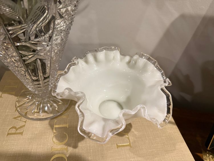 Fenton White Milk Glass Ruffled Bowl