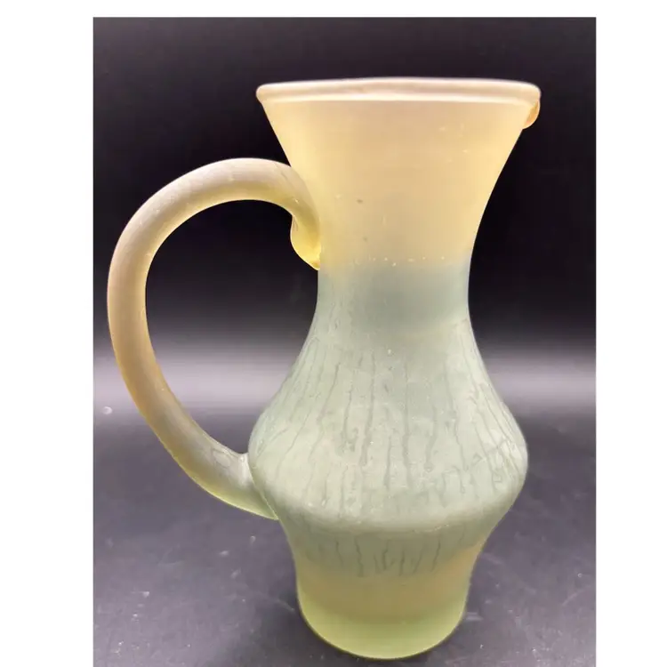Frosted, Blown Glass Miniature Pitcher, Makers Seal, Al-Ramah Nazareth, Green