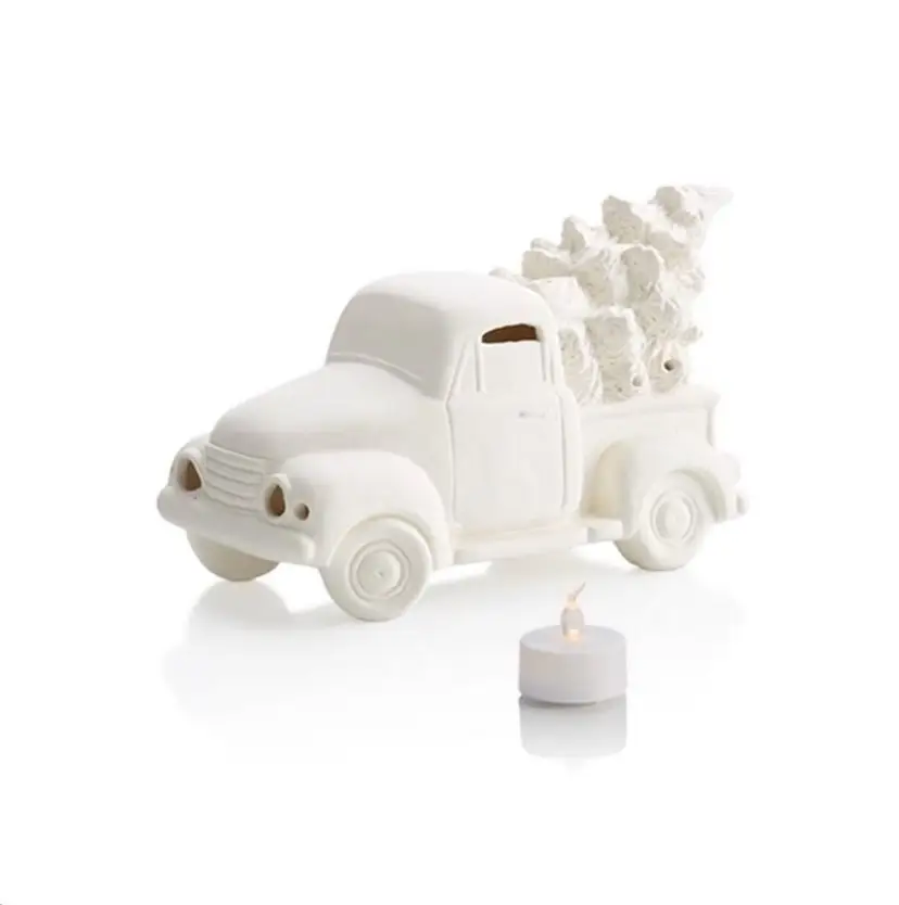 Ceramic Truck And Tree Votive Unpainted
