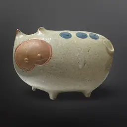 Vintage Chunky Cat Figurine UCTCI Japan Stoneware Gray Blue Dots RARE