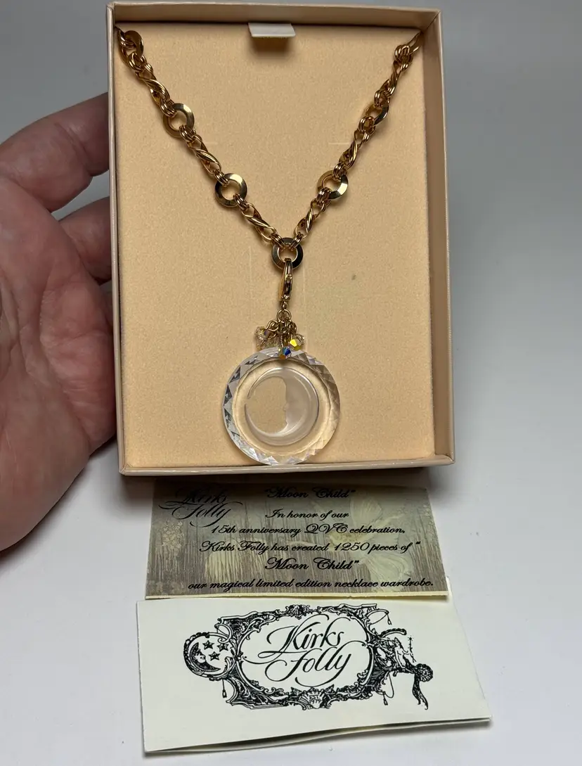 Kirks Folly Moon Child Intaglio Clear Crystal Pendant Necklace Limited Edition