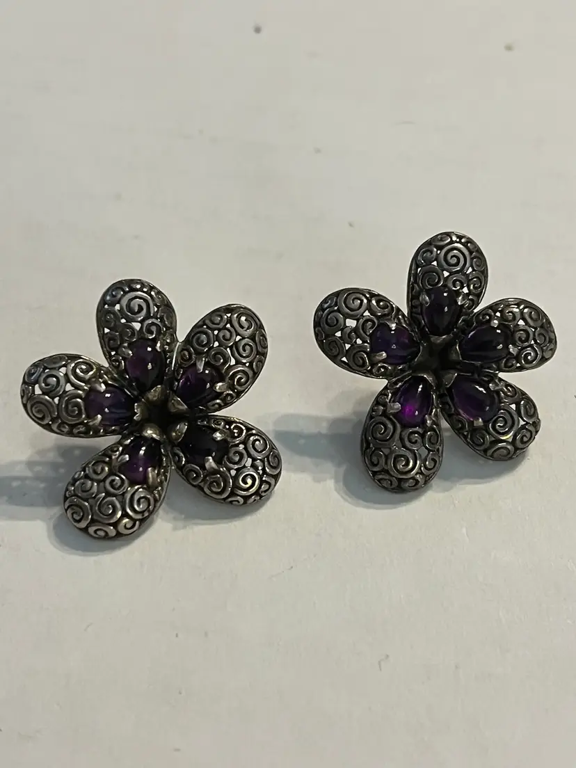 Floral .925 Amethyst Earrings