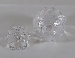 Vintage Clear Glass Perfume Bottle Flower Stopper 5" Tall