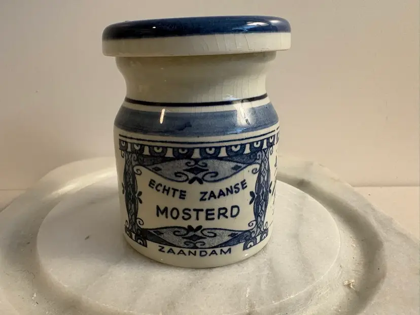 Vintage Delft Blue Ceramic Mustard Jar – “Echte Zaanse Mosterd”