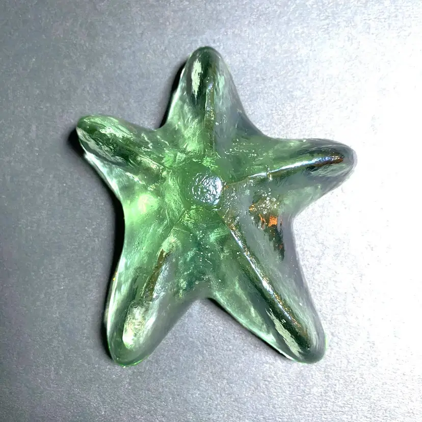 Iridescent Green Glass Starfish Paperweight