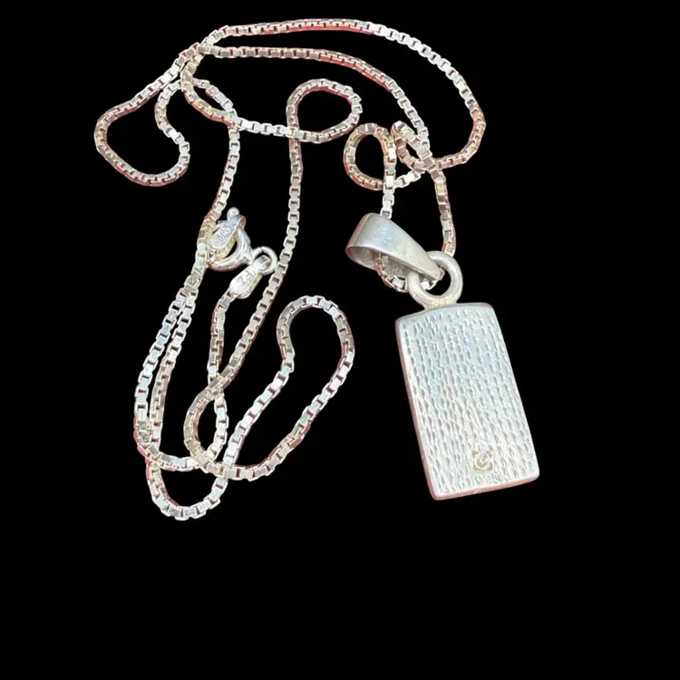 Sterling Silver Abalone Pendant 18" Chain Necklace Vintage Paua Shell Abalone Rectangular Necklace Modern 925