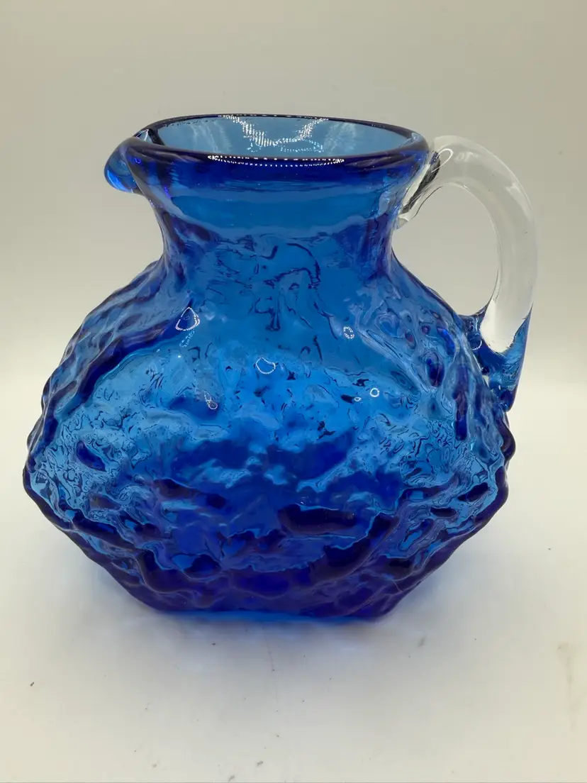 Pilgrim Glass Blue Crinkle Pitcher