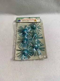 Vintage Shiny Brite Packaged Blue Stemed Christmas Decorations (V303)