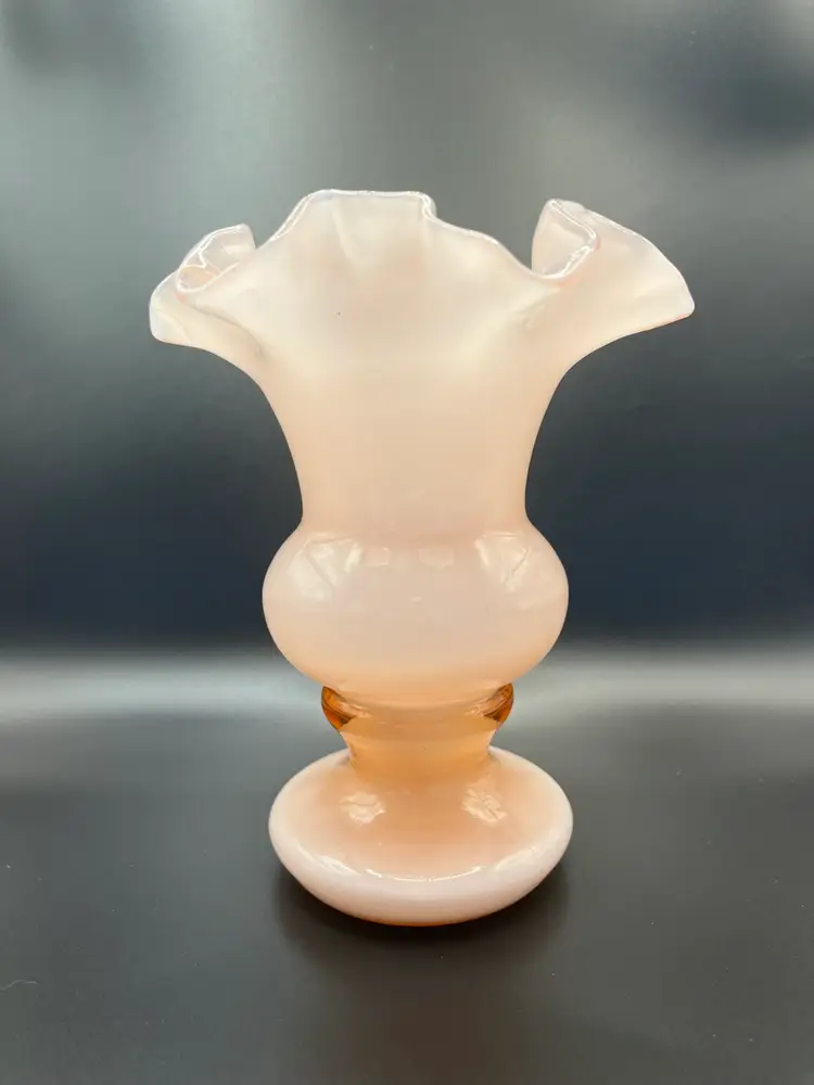 Vintage Fenton Pink Overlay Ruffled 61/2” Tall Vase