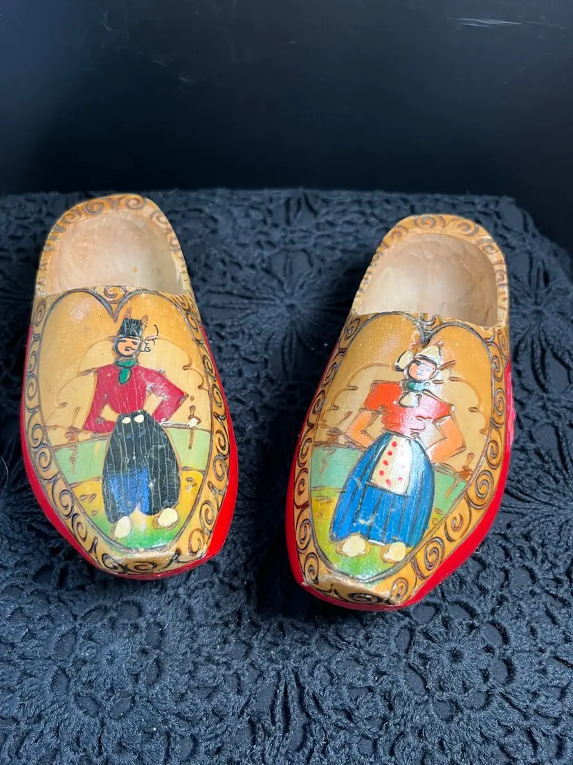 Boy & Girl Carved Wooden Shoes