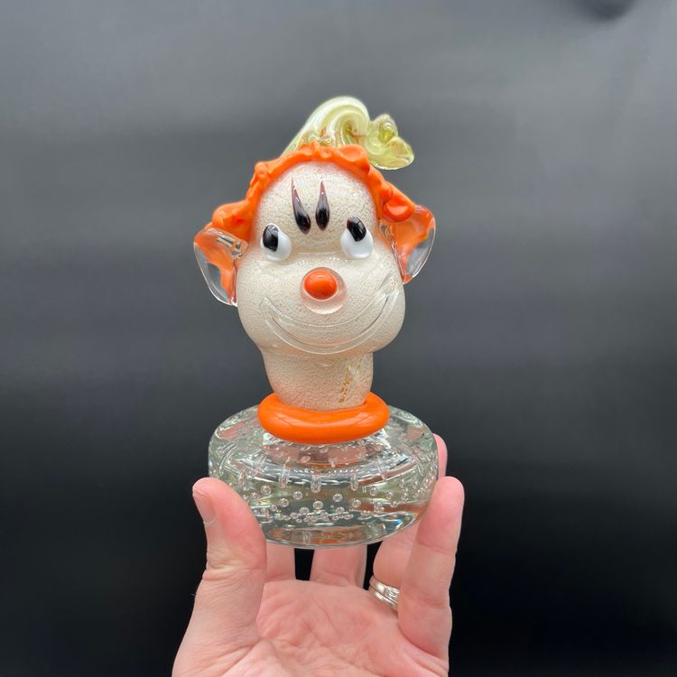 Vintage Alfredo Barbini Murano Art Glass Clown With Hat Head Bust Italy