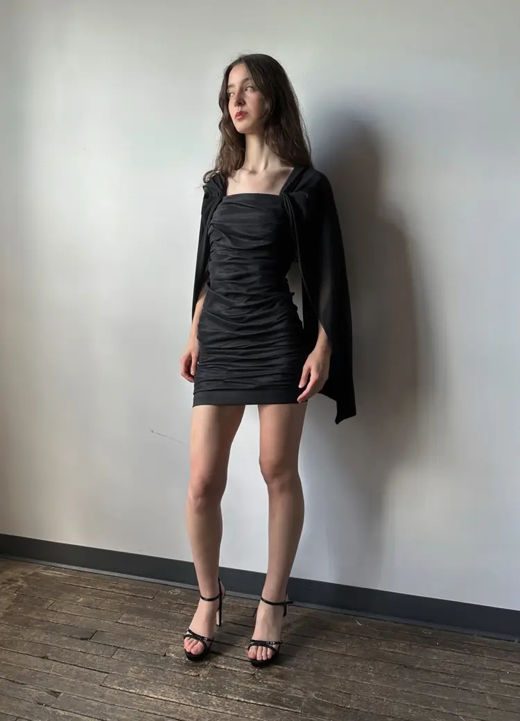 Vintage 90’s Ruched Mini Cape Dress