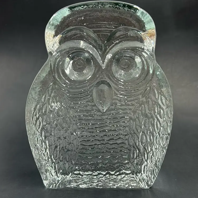 Vintage Blenko Clear Glass Owl UV Reactive 7” T 5.5” W