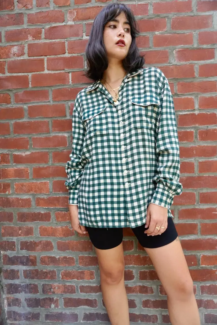 90's Guess Green Gingham Shirt, L