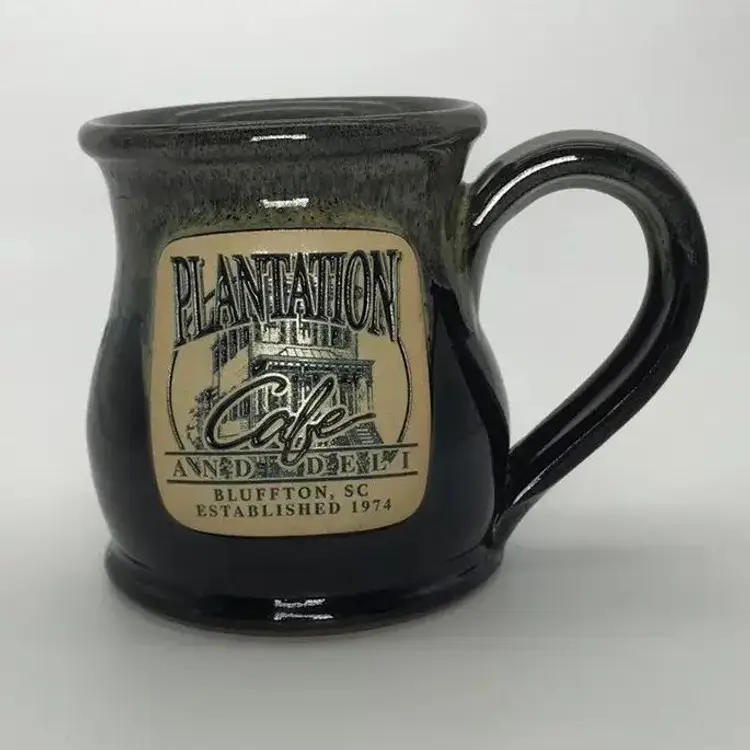 Pottery Mug Coffee Tea Plantation Cafe Bluffton SC Black Green Glaze 2019 USA