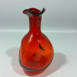 Ruby Red Tangerine Amberina Dimpled Mcm Decanter Ewer Glows 4.5” Tall