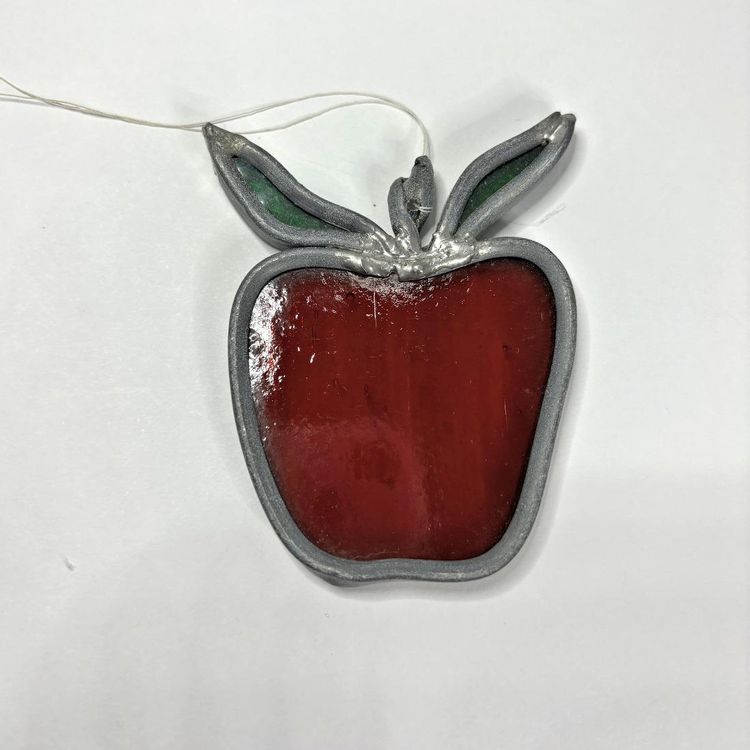 Stained Glass Red Apple Suncatcher Ornament Educator Teacher Fruit Vtg School 3”