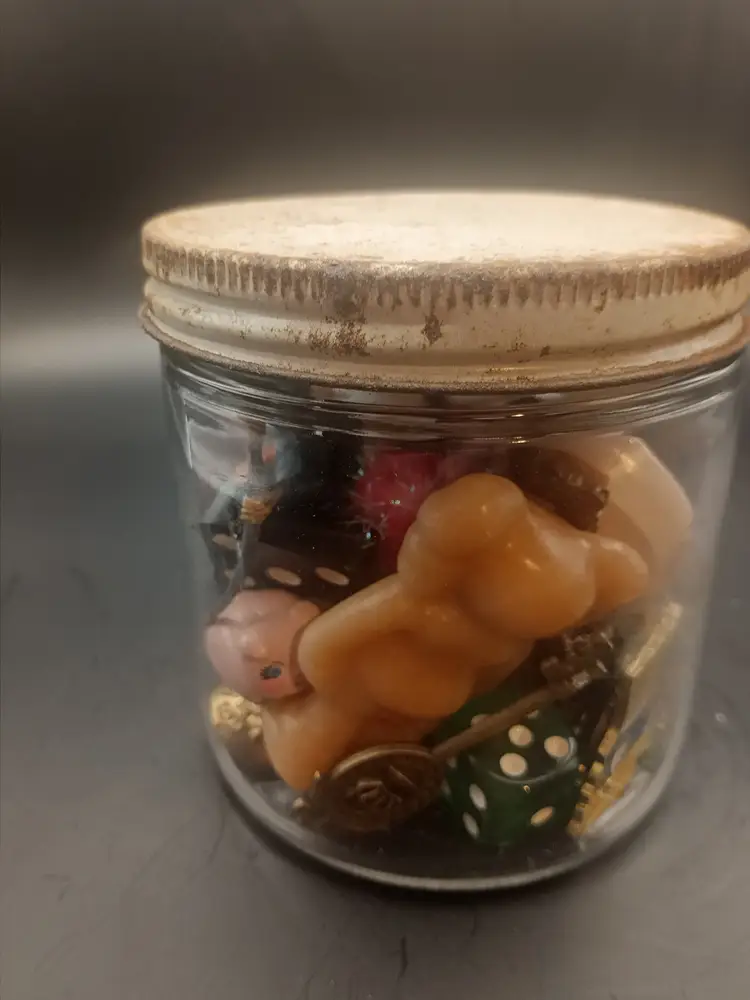 #4 Vintage Mystery Jar Full of Trinkets and Miniatures Perfect for a Trinket Shelf/ Instant Collection