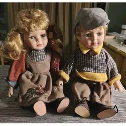 VINTAGE German Porcelain Boy and Girl Doll pair 7.5 Inches Blonde hair blue eyes