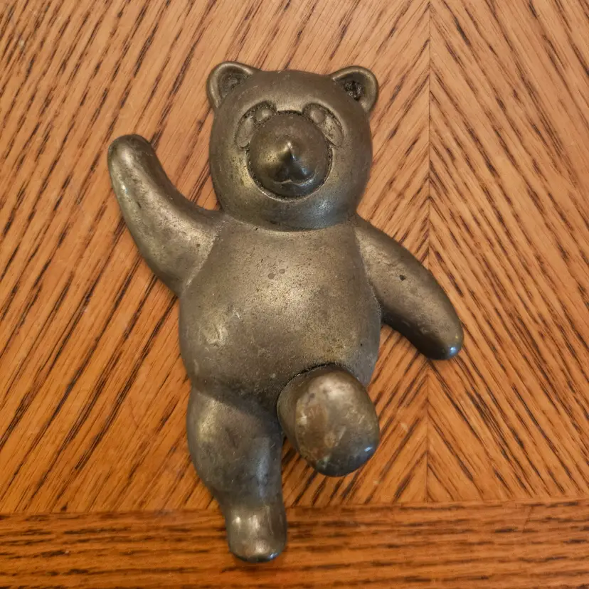 VINTAGE Brass Bear Teddy Bear Wall Hook Holder