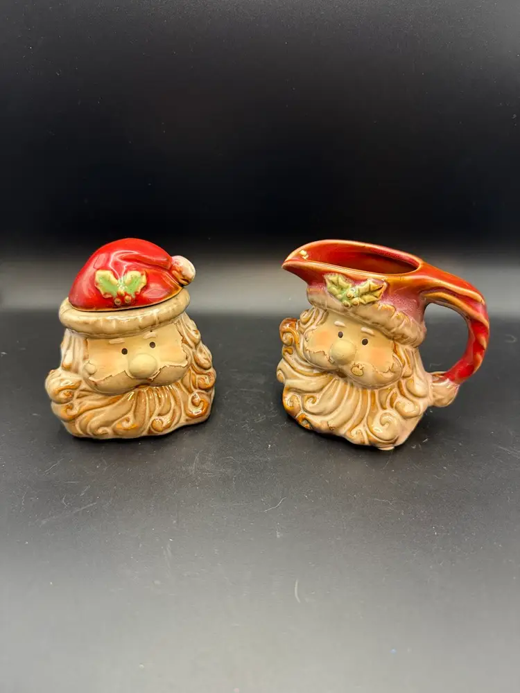 Santa Clause Mini Cream & Sugar Set Colored Glazed Ceramic Christmas Decorations