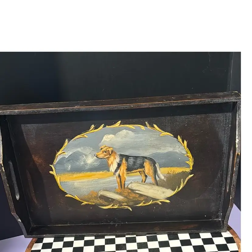 Hand Painted Wooden Dog Tray 15x10”