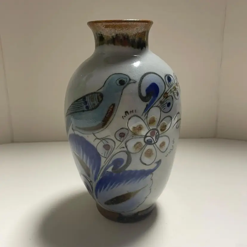 Vintage Made in Mexico Pottery Vase Bird Design