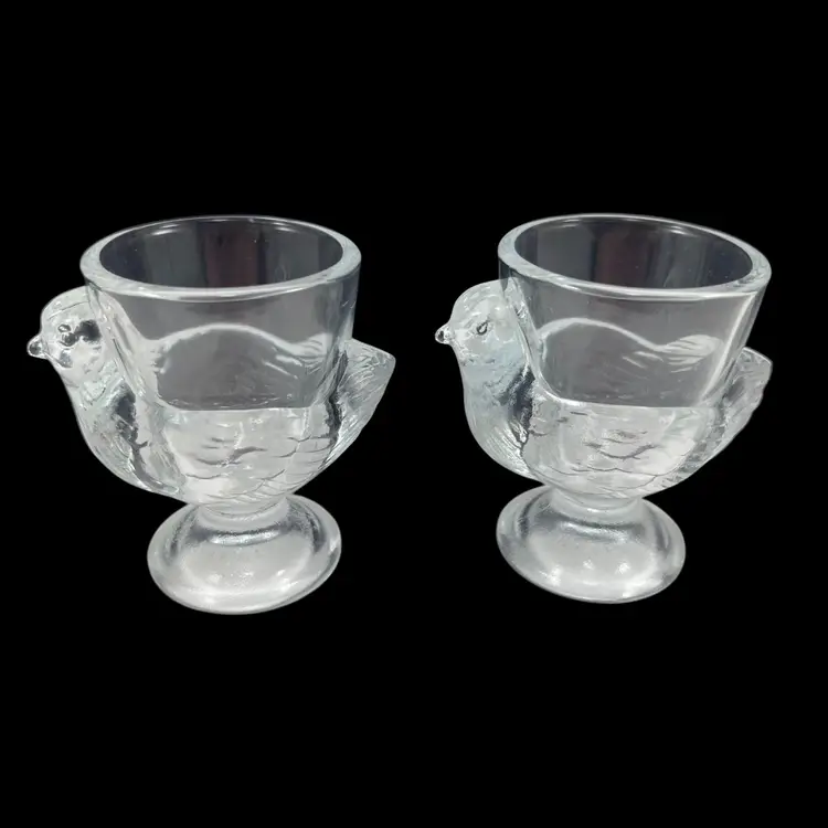 Pair Of France Clear Glass Hen Egg Cups