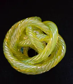 Ireidescent Green Handblown Twisted Rope Art Glass Knot Sculpture