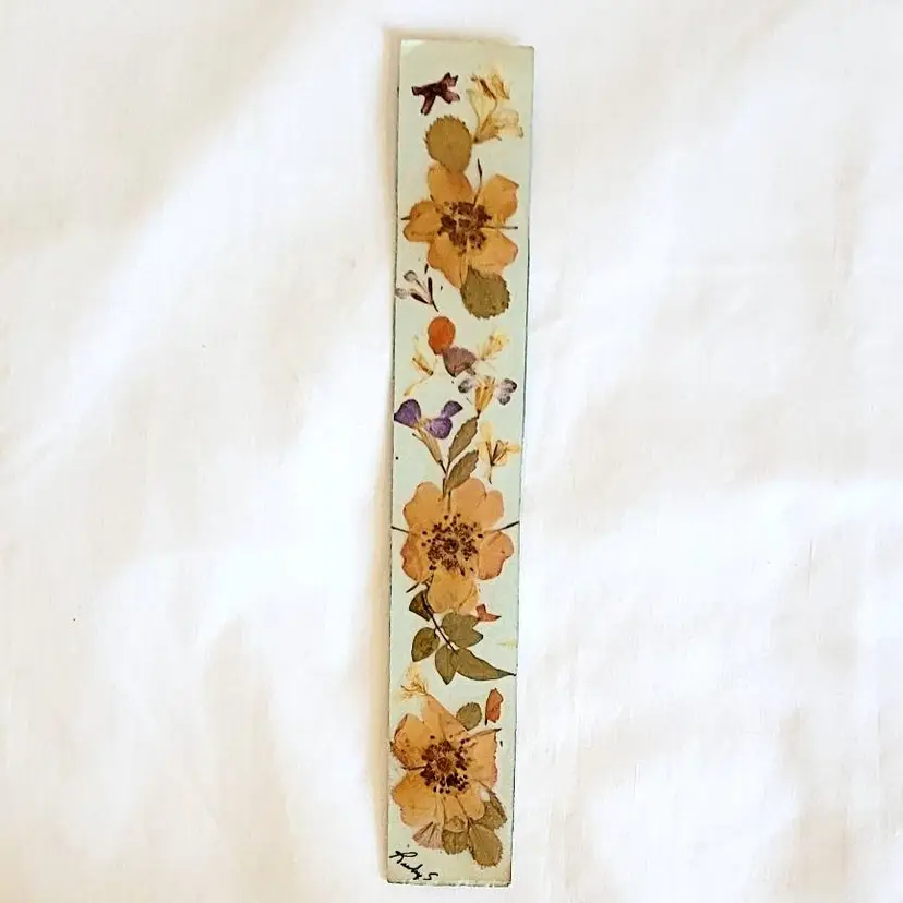 Vintage Handmade Pressed Flower Bookmark – Signed "Ruby S."