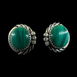 vintage Native American sterling silver malachite earrings.