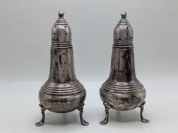 EMPIRE STERLING Sterling Silver Salt & Pepper Shakers Tri Footed Antique Marked