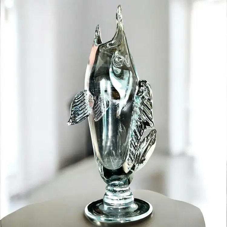 Vintage Handblown Clear Glass Fish Vase