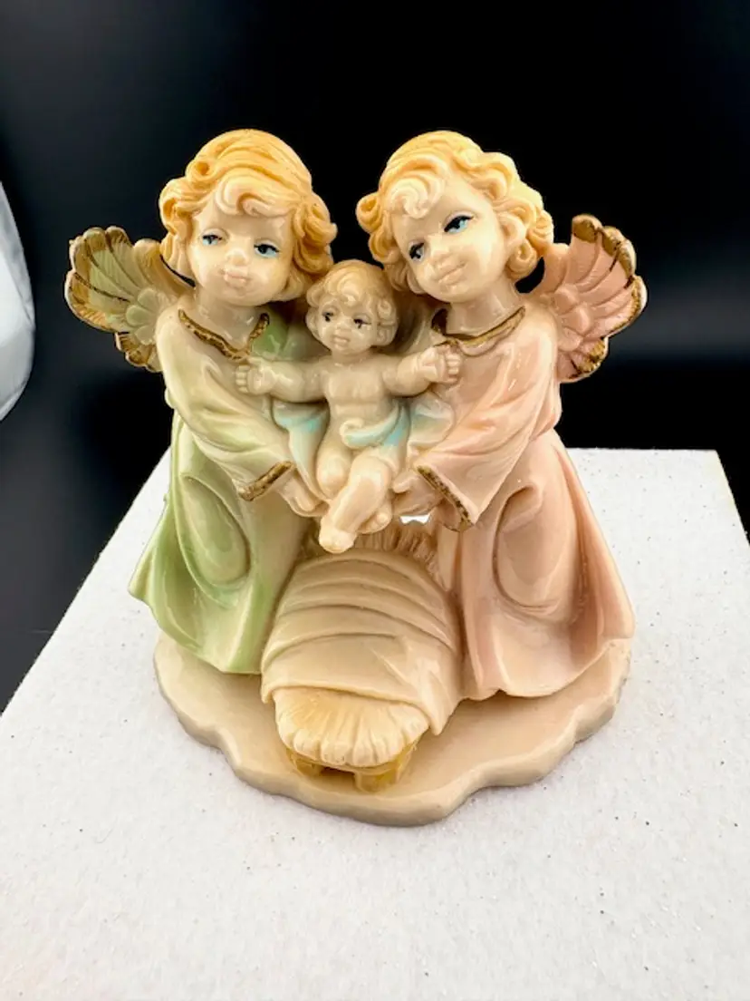Vintage Angel Figurines with Baby Jesus Made in Italy - Hard Plastic 4.5" Tall x 4.25" Wide x 2.5" Deep