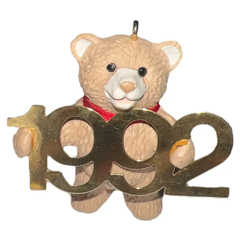 Vintage 1992 Hallmark Brown Bear Christmas Ornament Series 2” Tall Red Bow