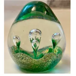 Clear Brilliant Clarity Green Hand Blown Paperweight 2.5”x 3”