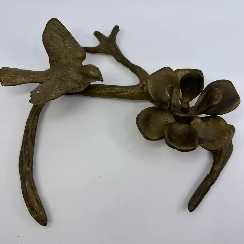 Solid Brass Bird On A Branch Candleholder