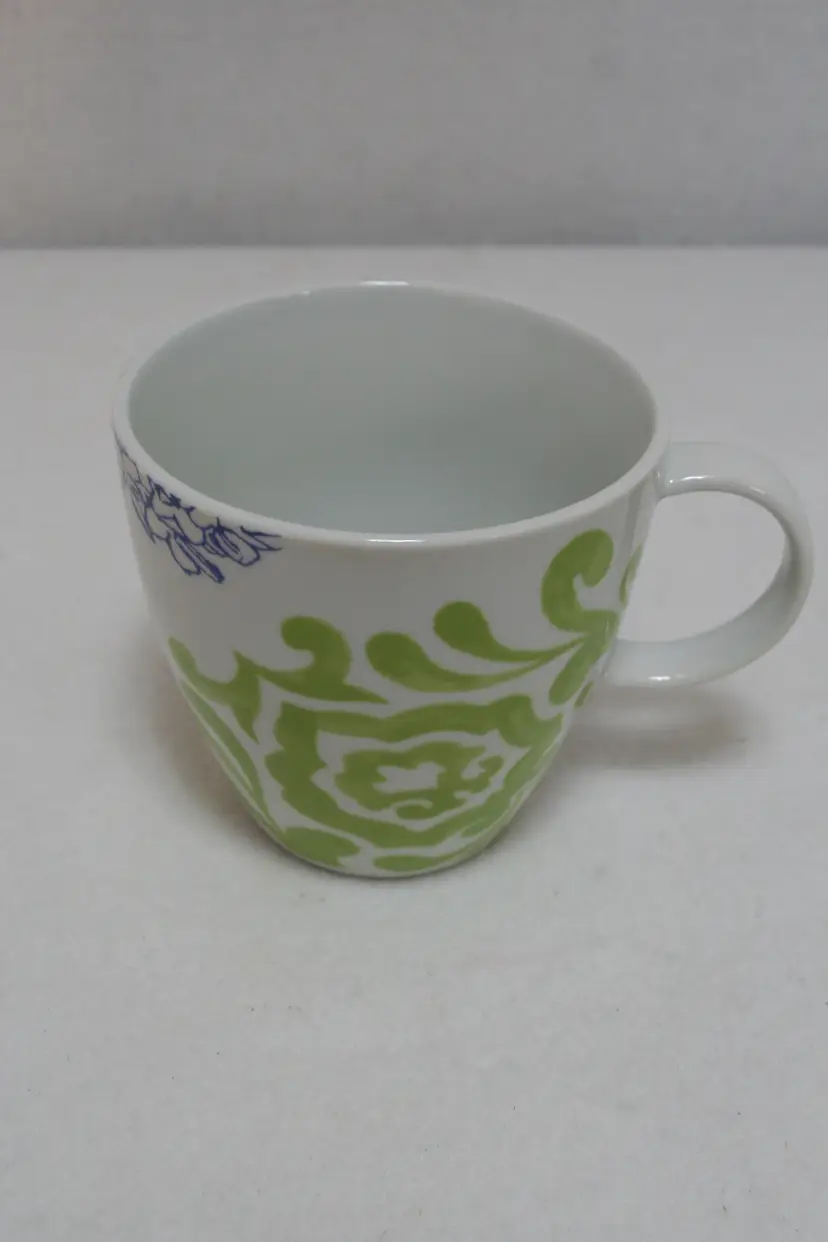 Bed Bath & Beyond Green Blue Purple Leaf Floral 16 oz Coffee Tea Mug Cup