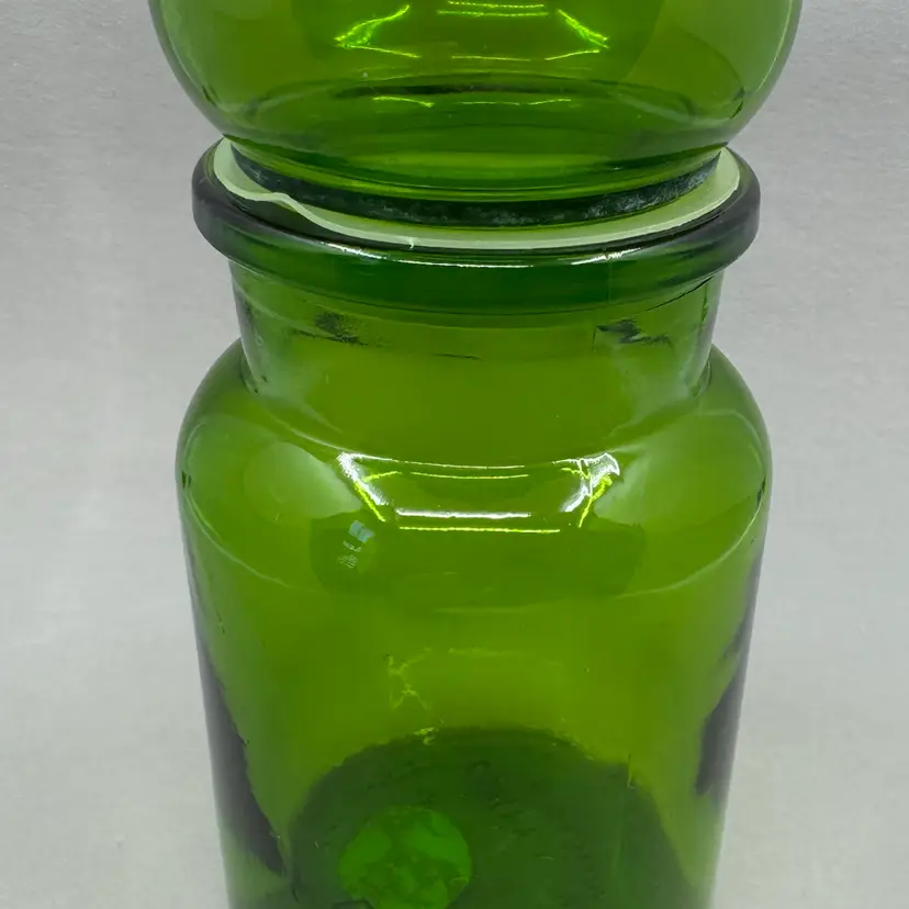7” Green Apothecary Jar With Lid, Made In Belgium