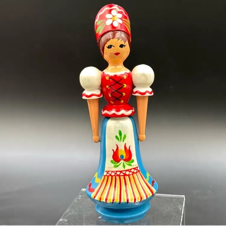 #02 Vintage Hand Painted Wooden Doll From Hungary