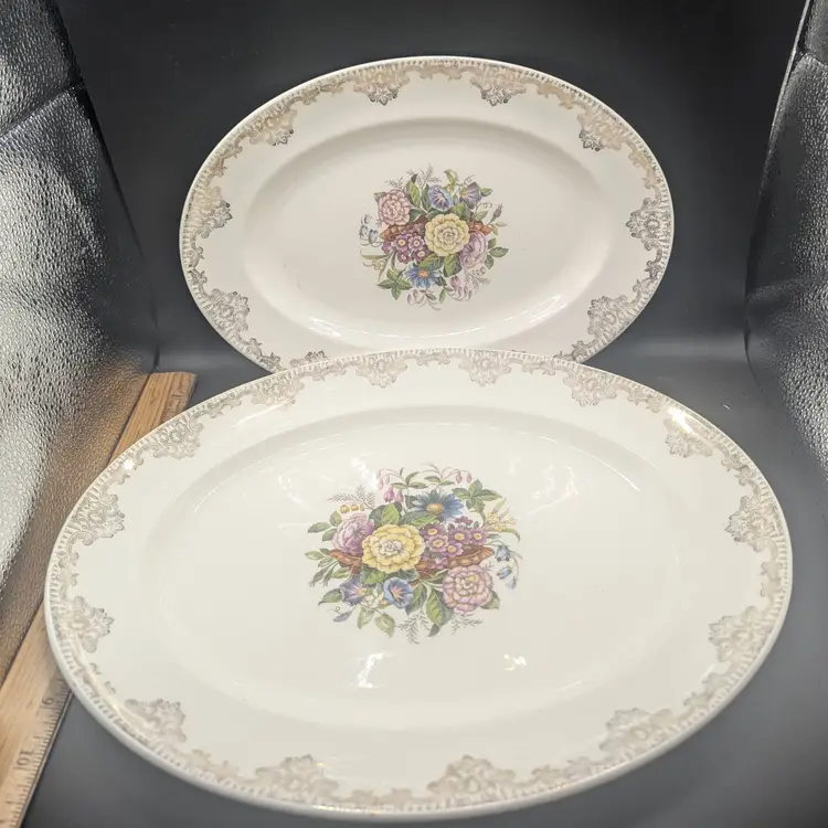 Vintage Set of 2 Sheffield Salem Symphony 1940's Serving Platters Fine China Floral 23K Gold.