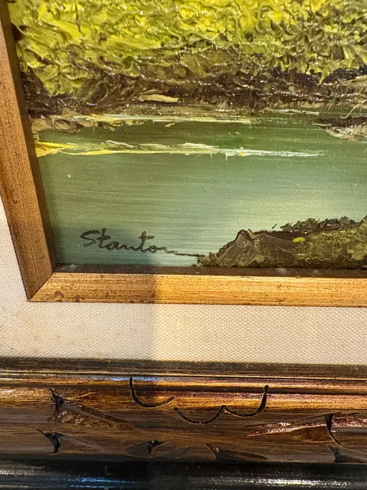 17 x 15” Signed Oil Painting Wood Frame Carved