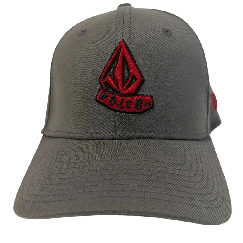 Volcom Full Stone Embroidered Red & Gray 2010 Grunge Stretch Fitted Hat - S/M