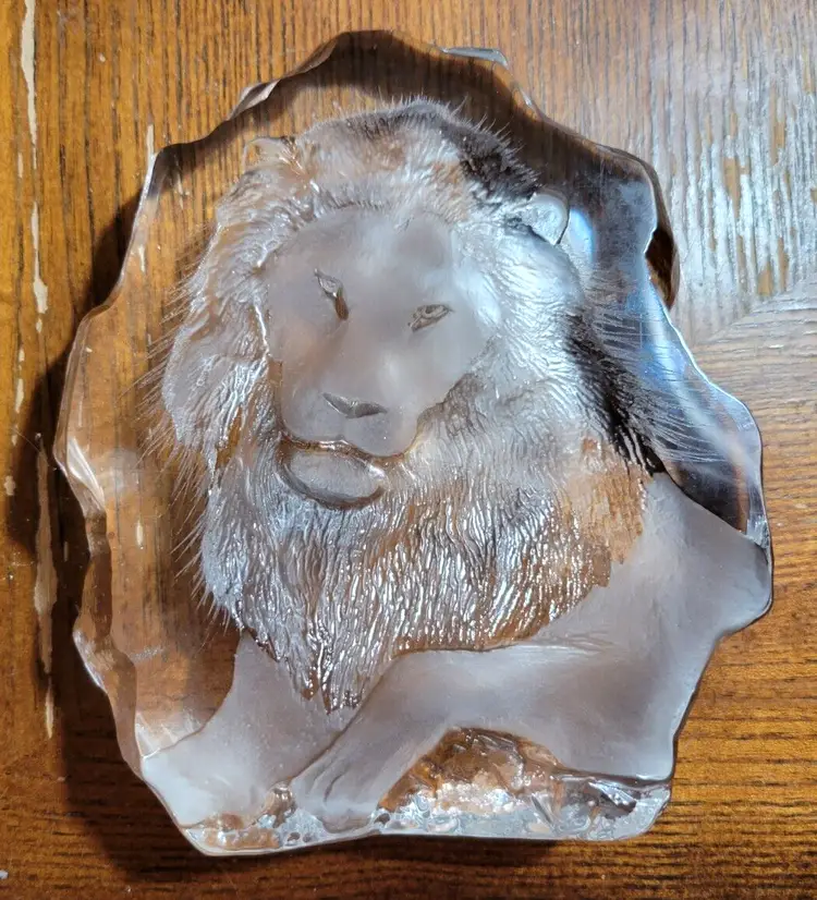 Crystal Lion Sculpture Paperweight Figure by Mats Jonasson Signed #3285 Sweden