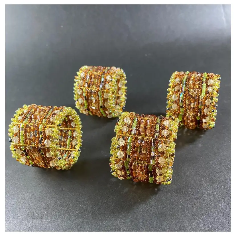 Crate & Barrel Beaded Napkin Rings Table Decor Set of 4