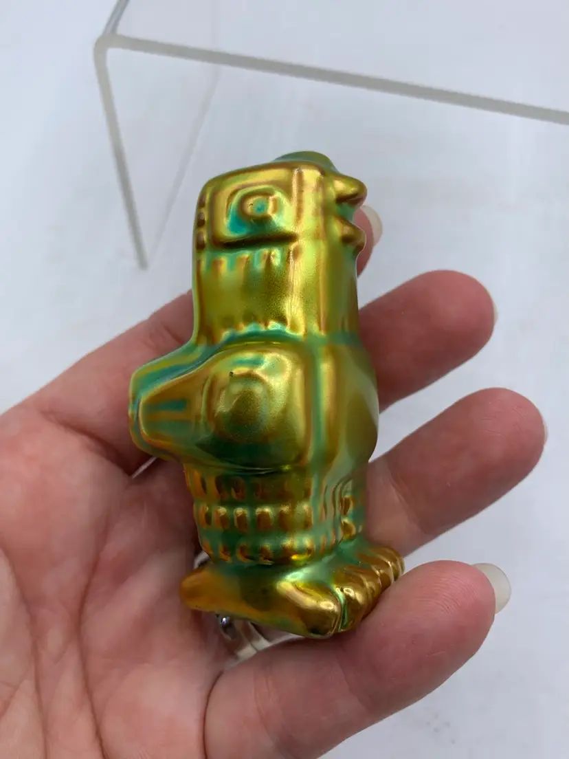 Zsolnay Hungarian Eosin Art Deco Chicken Hen Bird Figurine - Green Vintage