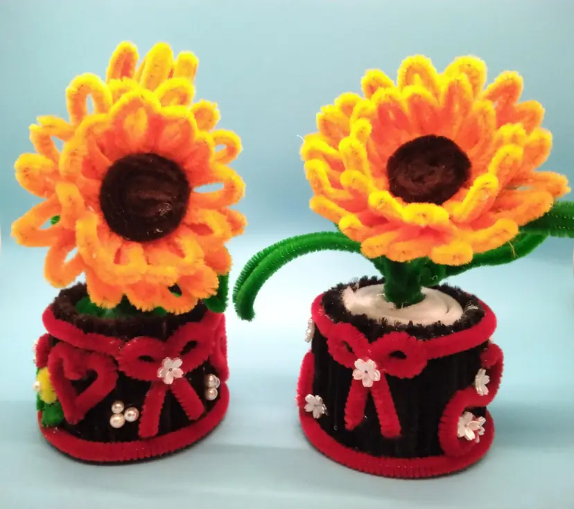 Handcrafted Pipe Cleaner Potted Sunflower Decor, Made By Me.