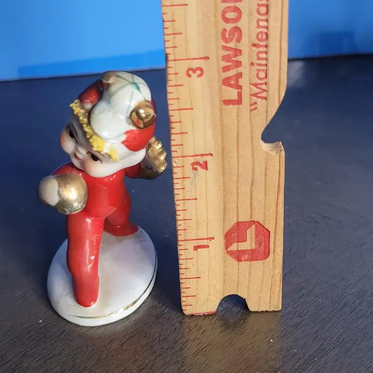 Vintage Lefton Red Devil Pixie Baseball Pitcher Figurine with Gold Accents
