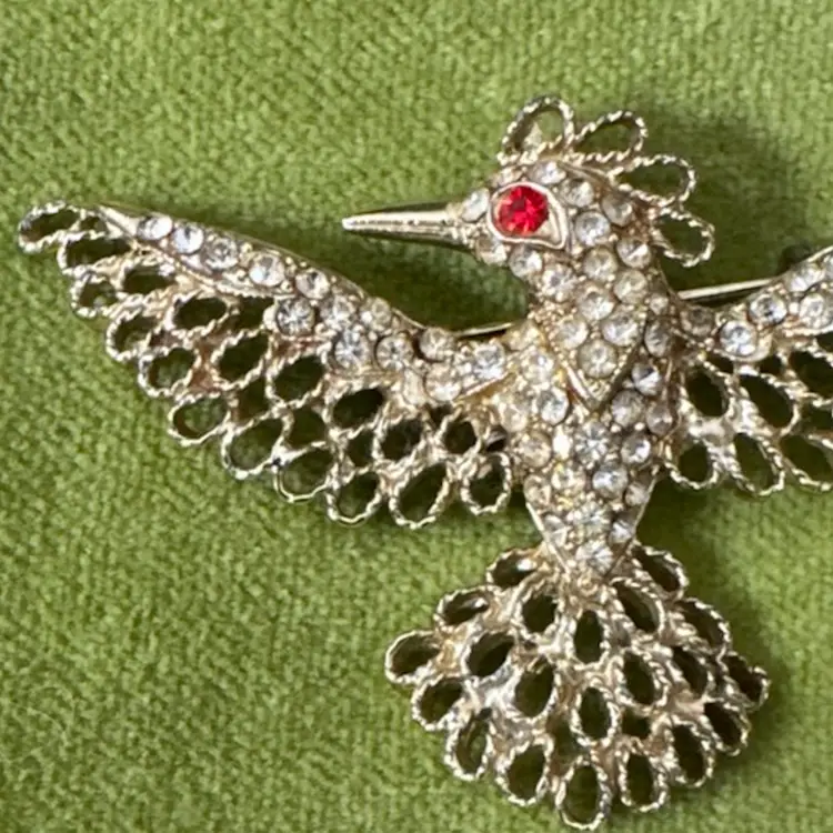 Rhinestone And Gold Tone Bird Brooch