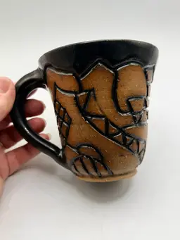 Handmade Pottery Mug Carved Abstract Pattern Signed Charlene Johnson